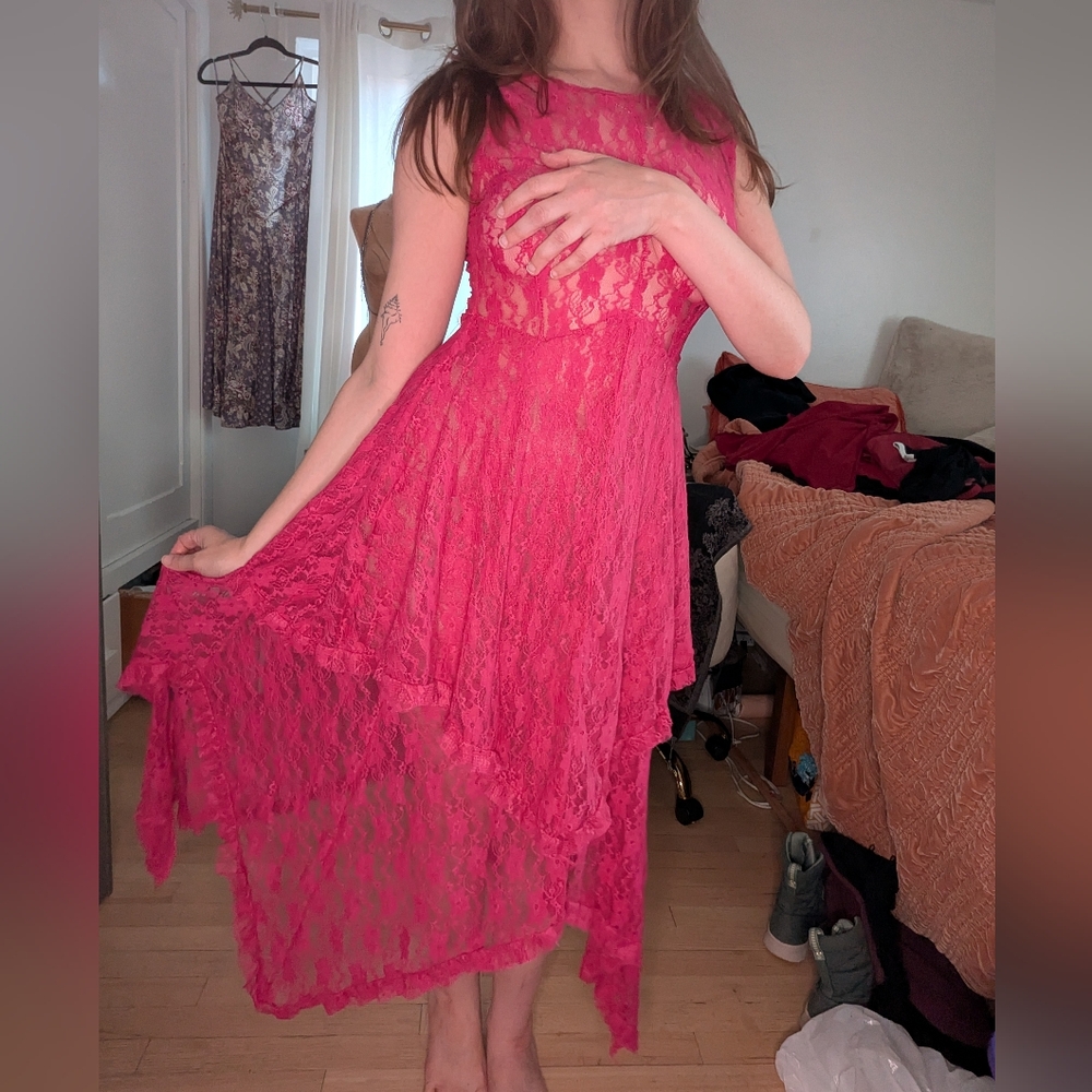Deep Pink Lace Maxi Dress Size Small